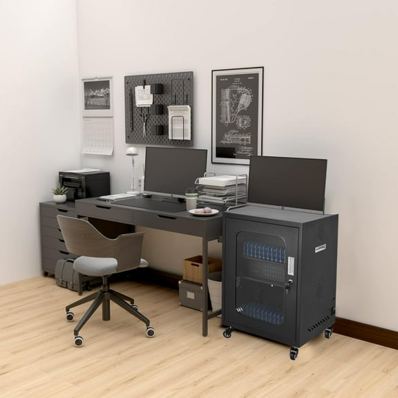 Cell Phone Locker with Charger, 30-Bay Laptop Cart, Multi Device Station - Portable Security Storage for Corporate Offices