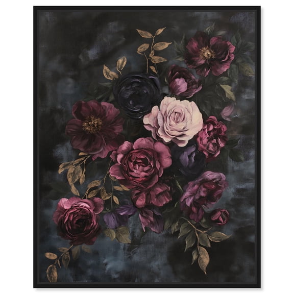 Vintage Dark Roses Canvas Gothic Art Prints by Art Remedy, Black Frame, 16 x 20