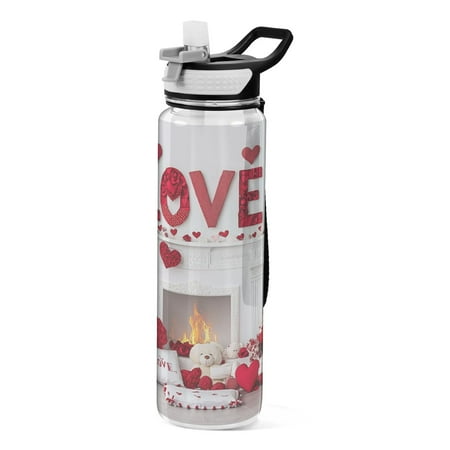 

32oz Transparent Sports Water Bottle with Straw BPA Free Tritan for Kids Adults Outdoor School Gym Fitness Valentine s Day Decoration