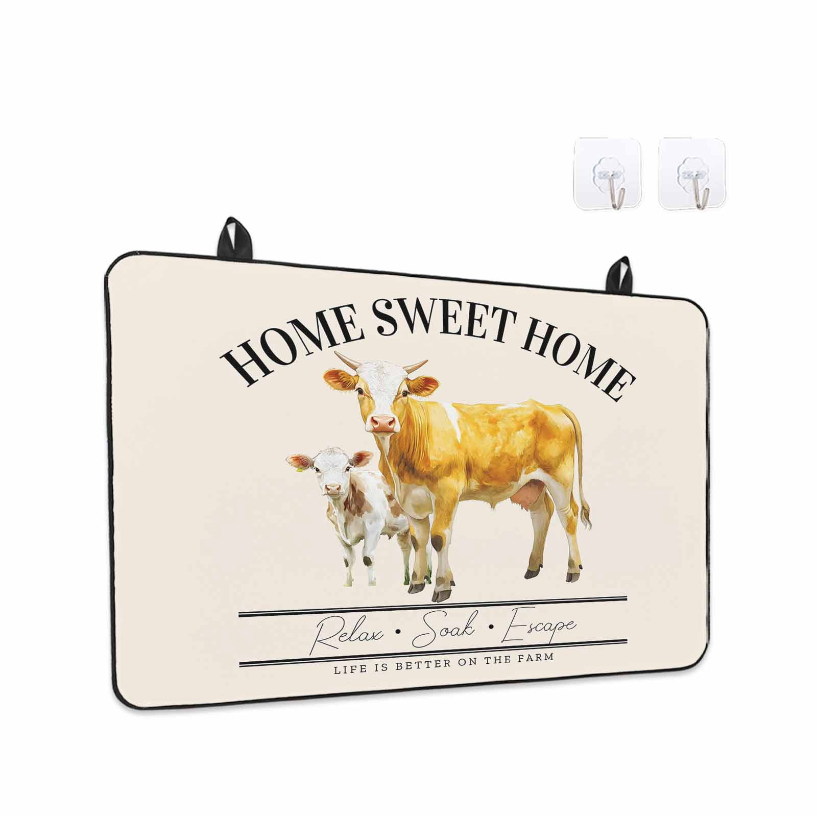 Farmhouse Cow Stove Top Cover for Electric Stove, Heat-proof & Non Slip Glass Top Stove Cover Protector, Vintage Animal Life Better Abstract Text Kitchen Flat Cooktop Rubber Mat 24x21 Inches