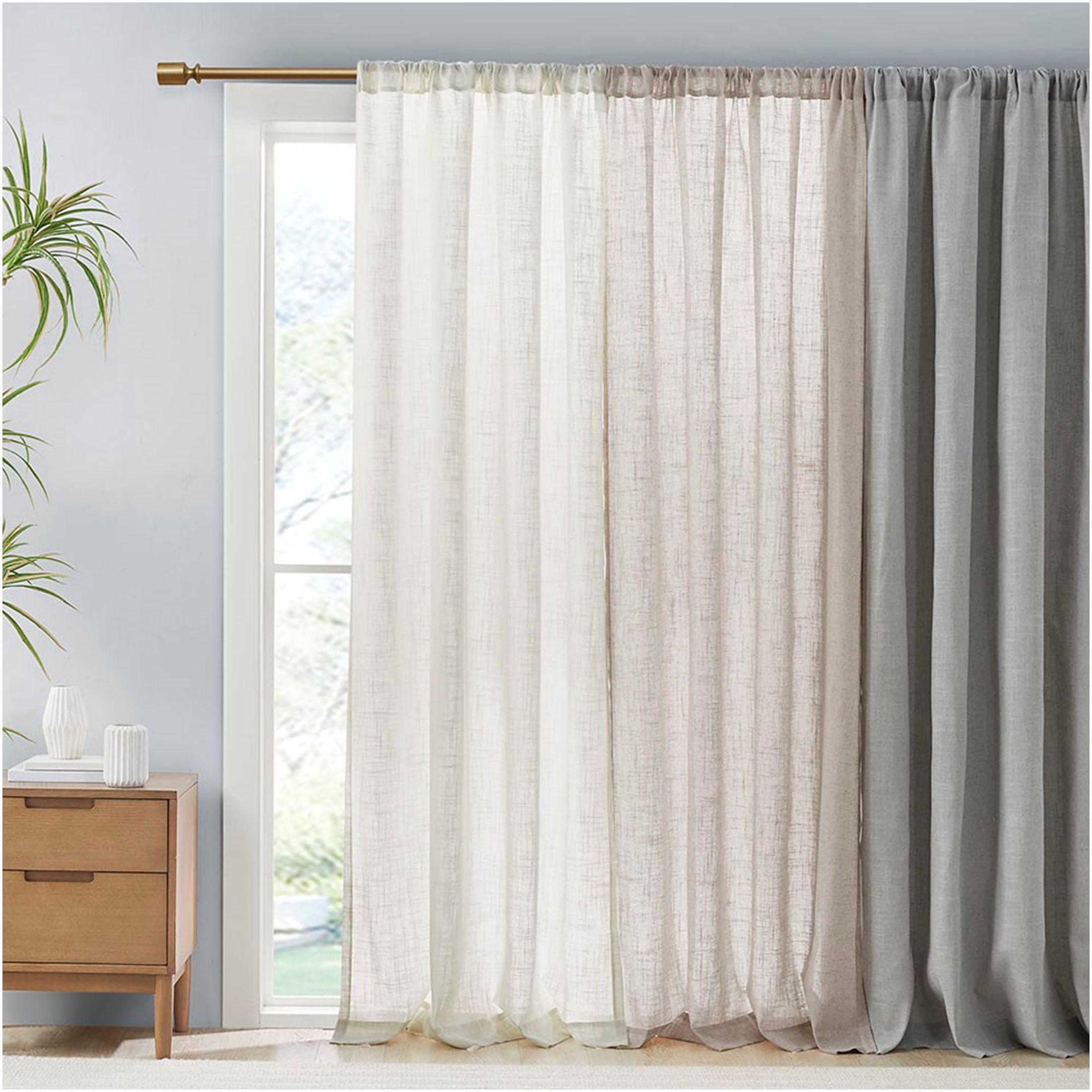 JERFIT White Linen Look Curtains 52x84 Inch Set of 2 Panels, Light Filtering Rod Pocket Drapes for Living Room Bedroom, Soft Textured Polyester Linen Blend, OEKO-TEX Certified