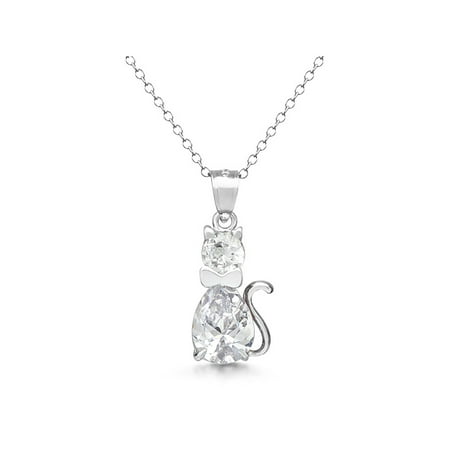 Rembrandt Cat Charm - DTLA Sterling Silver Fancy Simulated Birthstone CZ Cat Charm Pendant Necklace with 18