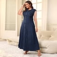 thumbnail image 3 of Plus Size Sleeveless Button Front Long Denim Dress, Slim Waist Dress for Daily Commute, 3 of 6