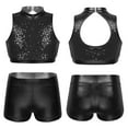 thumbnail image 7 of inhzoy Kids Big Girls 2PCs Gymnastic Dance Outfit Sets Shiny Metallic Crop Top with Shorts,Sizes 6-14 Black 8, 7 of 7