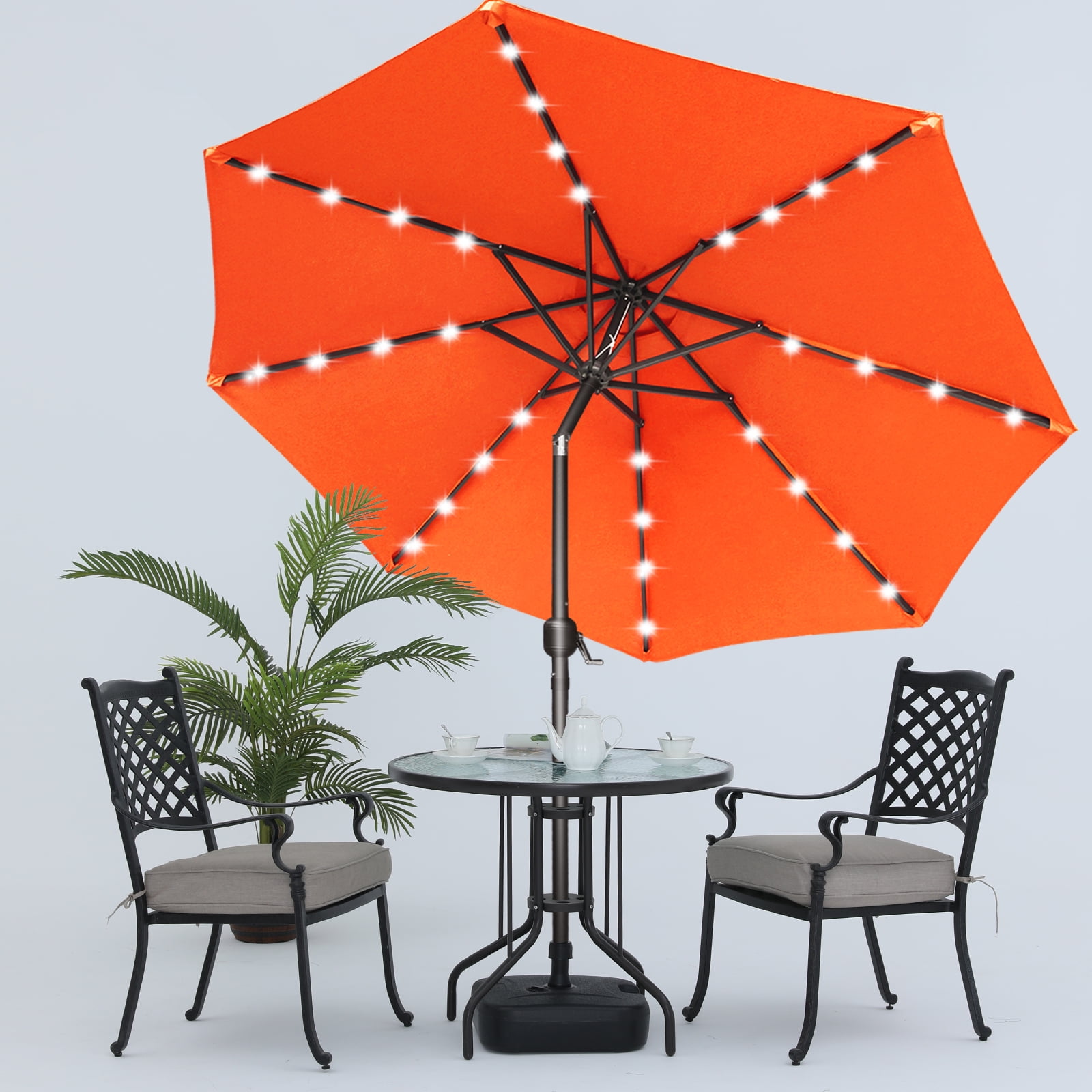 MASTERCANOPY 7.5ft Patio Umbrella with 32 Solar LED Lights 8 Ribs