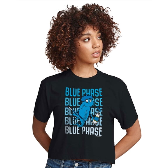 Dr. Seuss - Blue Phase Fish - Juniors Cropped Cotton Blend T-Shirt