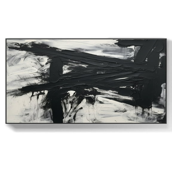 Black and white abstract painting Green abstract line art Scandinavian art Large textured wall art Black and white minimalist painting,(41*81cm)16*32 Inches,Unstretched,Frameless