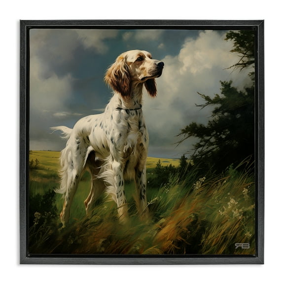 Stupell Industries Windswept Country Dog Landscape Painting Black Floater Framed Canvas Art Print Wall Art, 18 x 18