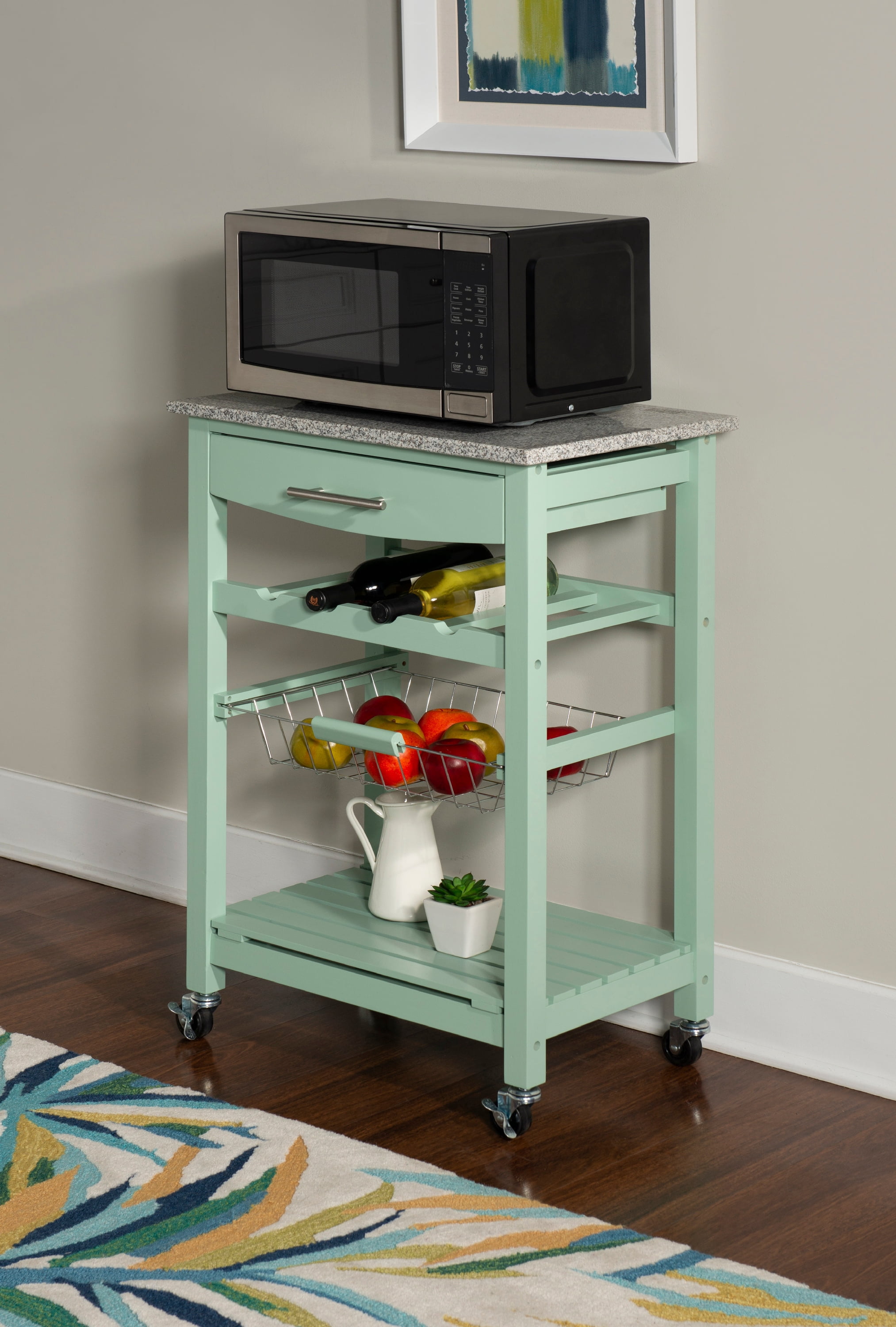 Linon Neyrey Mobile Kitchen Island with Speckled Granite Top, Green