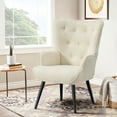 thumbnail image 5 of Furniliving Tufted Button Wingback Chair Upholstered Sherpa Accent Chair with Wide Arm Modern Leisure Club Chair, Lvory white, 5 of 11