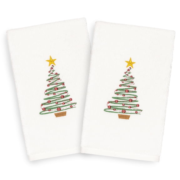 Authentic Hotel and Spa Turkish Cotton Christmas Tree White Set of 2 Hand Towels