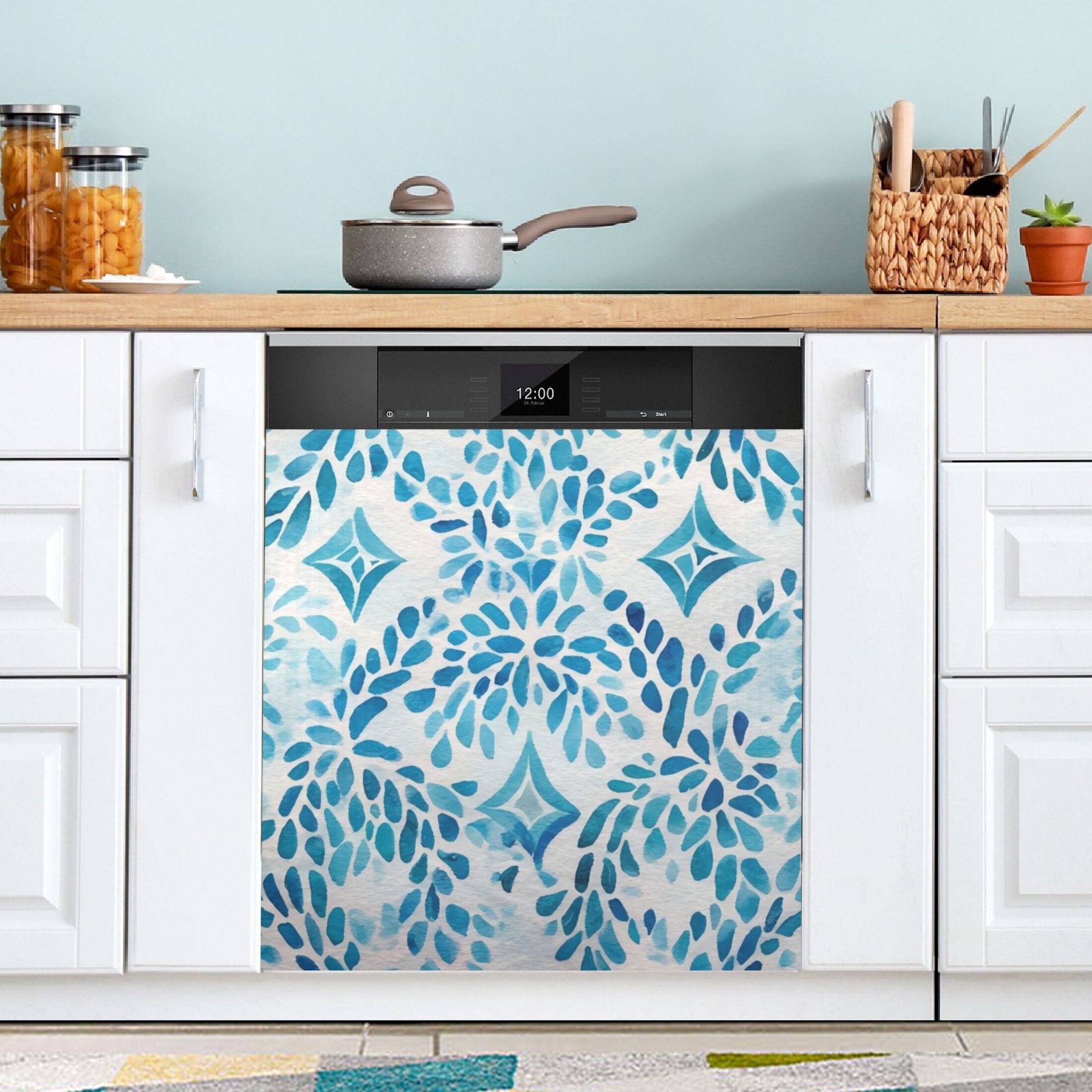 Dishwasher Magnetic Sticker 23x26 Inch Refrigerator Magnetic Sticker Washing Machine Magnetic Sticker Kitchen Panel Magnetic Sticker Home Decor Watercolor Blue Pattern