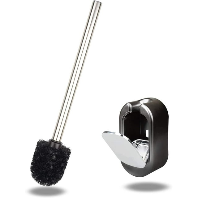 Escobilla de baño para WC, soporte de escobilla de baño desmontable montado en la pared, escobilla de baño para limpieza de habitaciones, diseño moderno decorativo - negro/