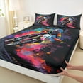 thumbnail image 3 of Feelyou Cartoon Motorcycle Full Size Sheets for Kids, Black Pink Watercolor Bed Sheets, Modern Sport Lover Sheet Sets, Lightweight Room Decor, 4 Pieces, 3 of 7