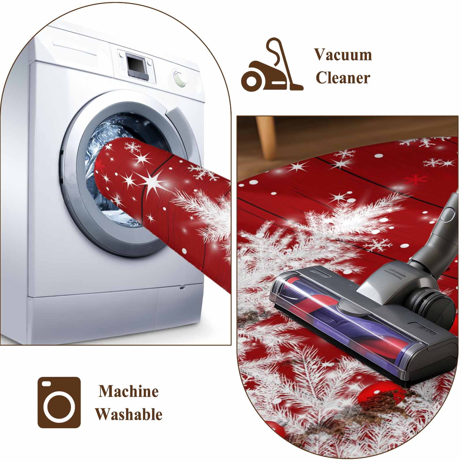 6x9 Area Rugs for Living Room, Red Christmas Non Slip Area Rugs for Kitchen Bedroom Entryway, Snowflake Xmas Tree Ball Wooden Winter Washable Carpet Runner Rug Floor Mats for Bedroom Home Decor