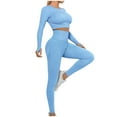 thumbnail image 3 of Jinhomg Thin Sweatsuits Sets for Women 2 Piece Gym Clothing Suit Fall Winter Comfy Thumbhole Cropped Tops and High Waist Pants Summer Saving Sky Blue M, 3 of 6