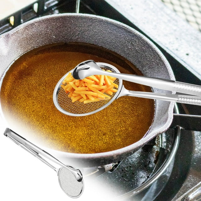 Tyidzon Cuillère Filtrante en Acier Inoxydable 2 en 1 avec Pince pour Aliments, Friteuse Multifonctionnelle