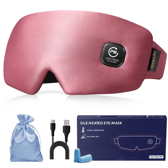 FACEMOON Silk Heated Sleep Mask Cordless Comfort Rechargeable Moist Heat for Eye Relaxation Warm Compress Washable Pink