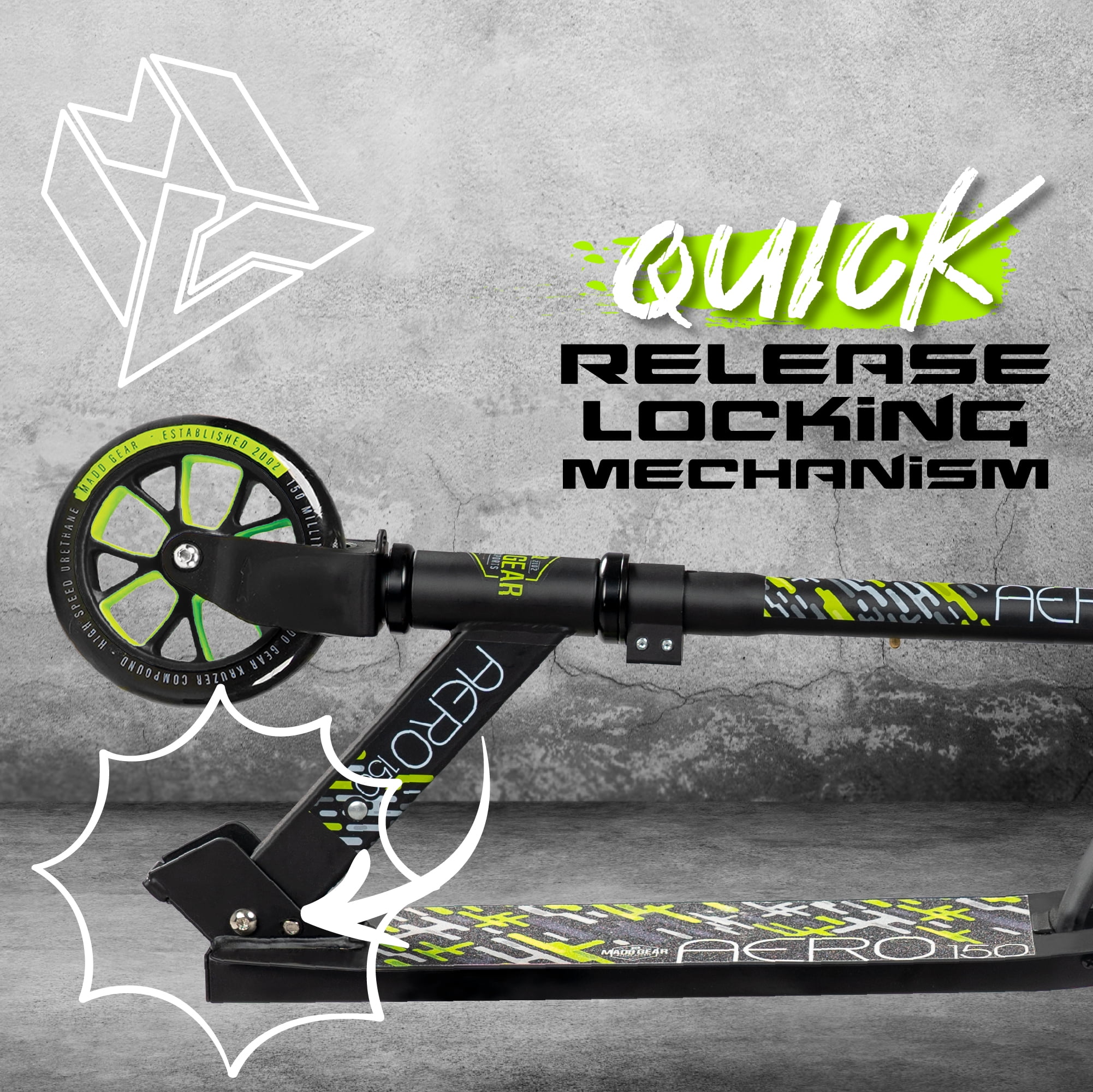 Madd Gear Aero 150 Kick Folding Scooter Large 6" Wheels Adjustable Height Lightweight Kids & Teens 5 Years Plus