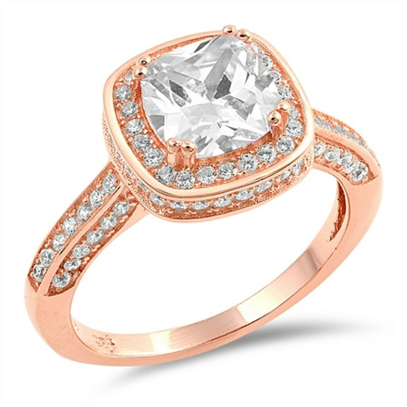 White CZ Rose Gold-Tone Wedding Halo Ring .925 Sterling Silver Band Jewelry Female Size 10