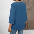 thumbnail image 6 of Women's Cotton Linen 3/4 Sleeve V Neck Lace Blouse Loose Fit Casual, 6 of 8