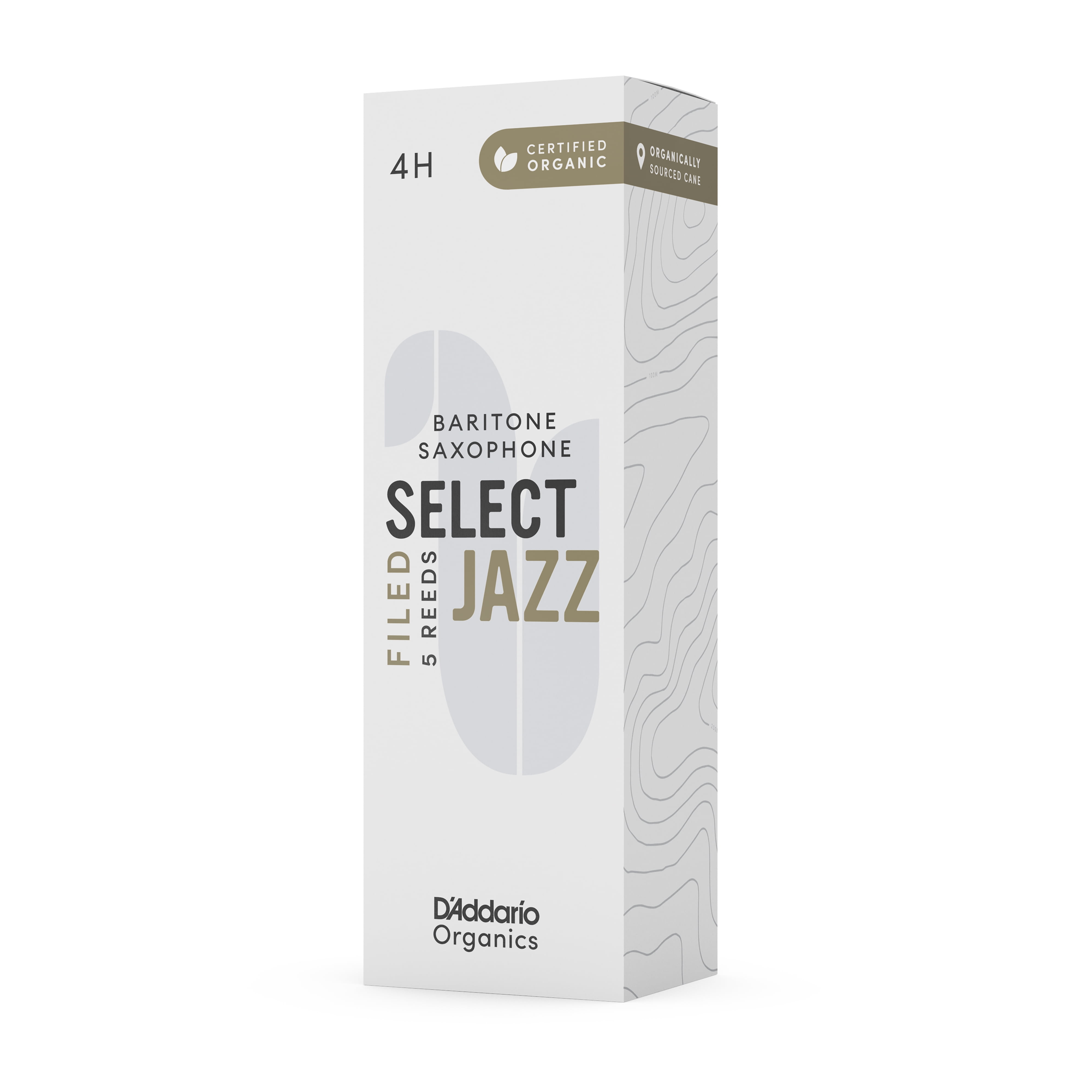 D'Addario Organic Select Jazz Filed Baritone Sax Reeds, Strength 4 Hard, 5-pack