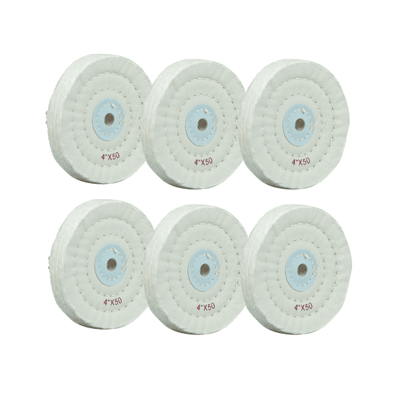 6 Pack Polishing Wheel for Bench Grinder Buffing Wheel 4 inch White Cotton (50 Ply) for Buffer Polisher Medium Polish Pad with 1/2 Inch Arbor Hole