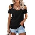 thumbnail image 6 of cfhntfmh Off the Shoulder Tops for Women Summer Short Sleeve Shirt Scoop Neck Tee Casual Loose Tunic Top for Leggings, 6 of 7