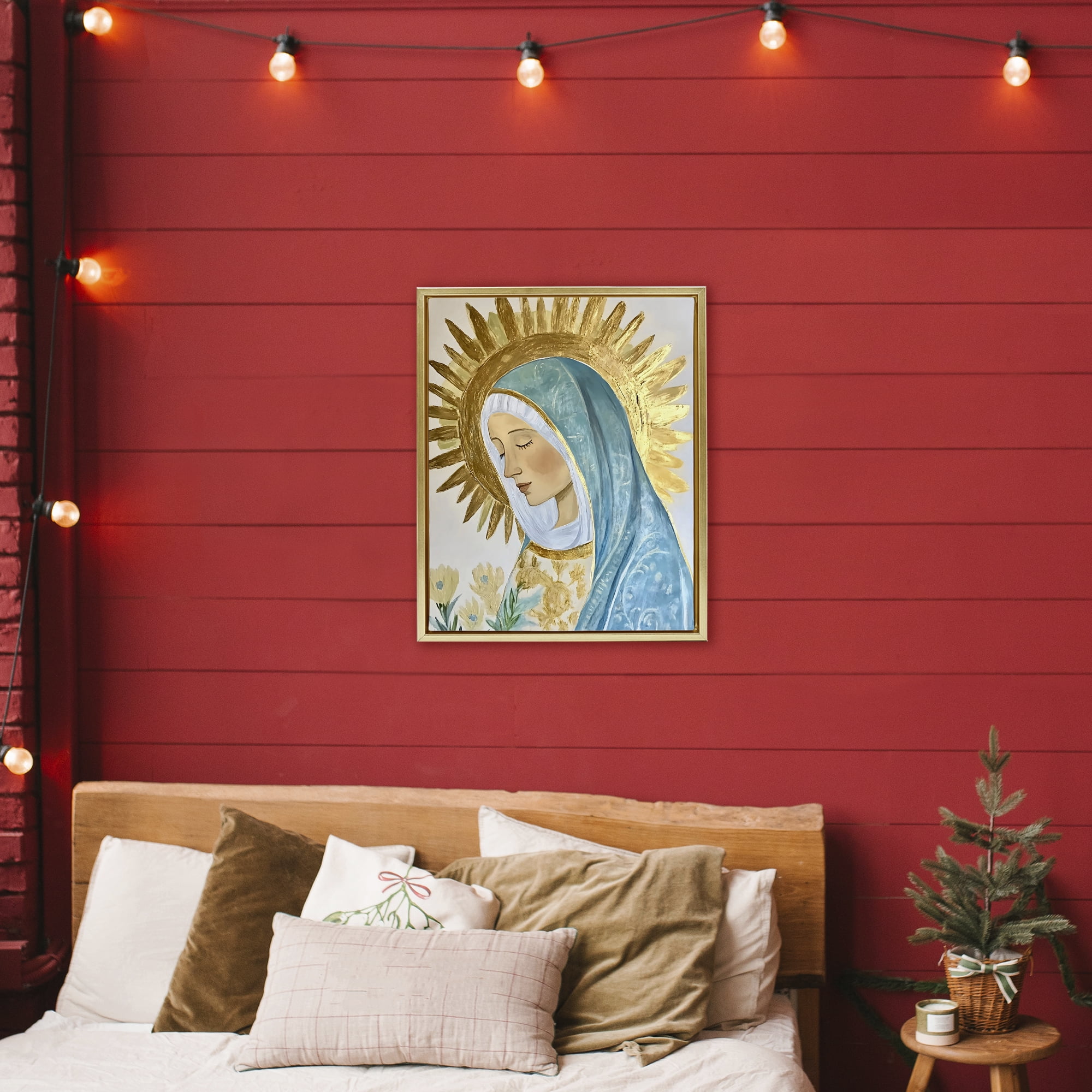 Holy Mary In Gold Gold Framed Floater Canvas Wall Art, design by Franklyn Gregory