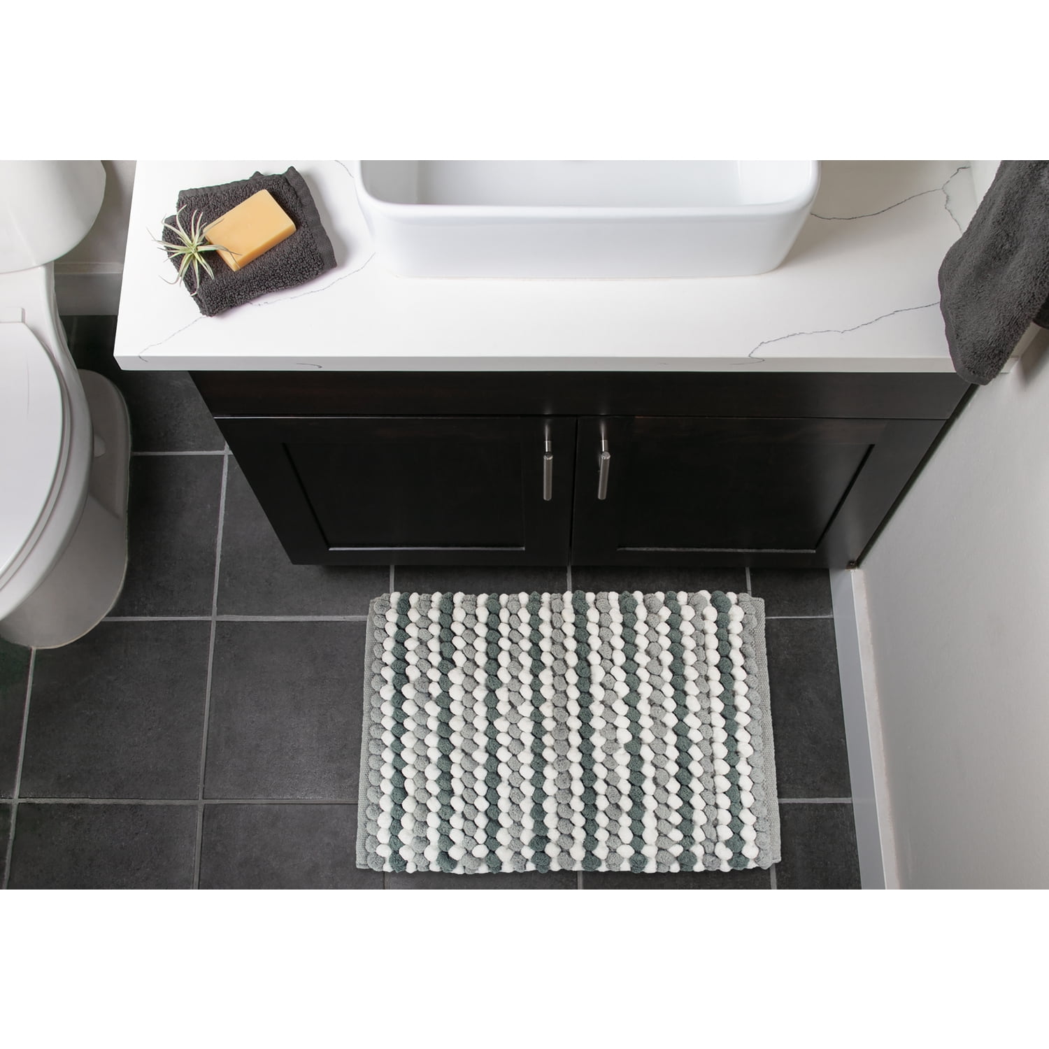 Gray Microfiber Stripe Bath Mat 17x24