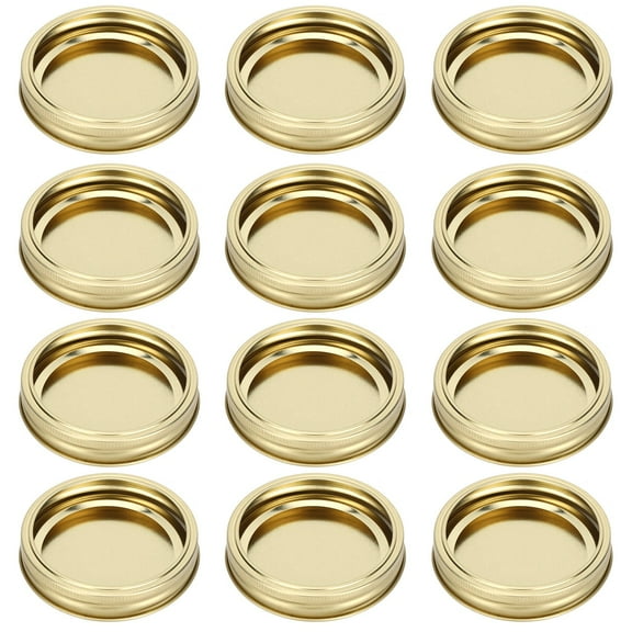 12-Pack Stainless Steel Canning Lids - Gold Leakproof Sealing Covers for Wide-Mouth Jars