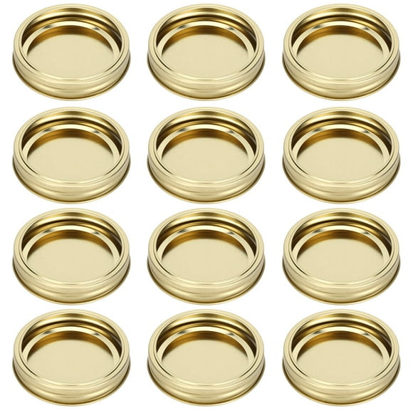 Lot de 12 couvercles de bocaux en verre de type fendu en acier inoxydable - Couvercles d'étanchéité ronds étanches pour cuisine (XH00179 doré)