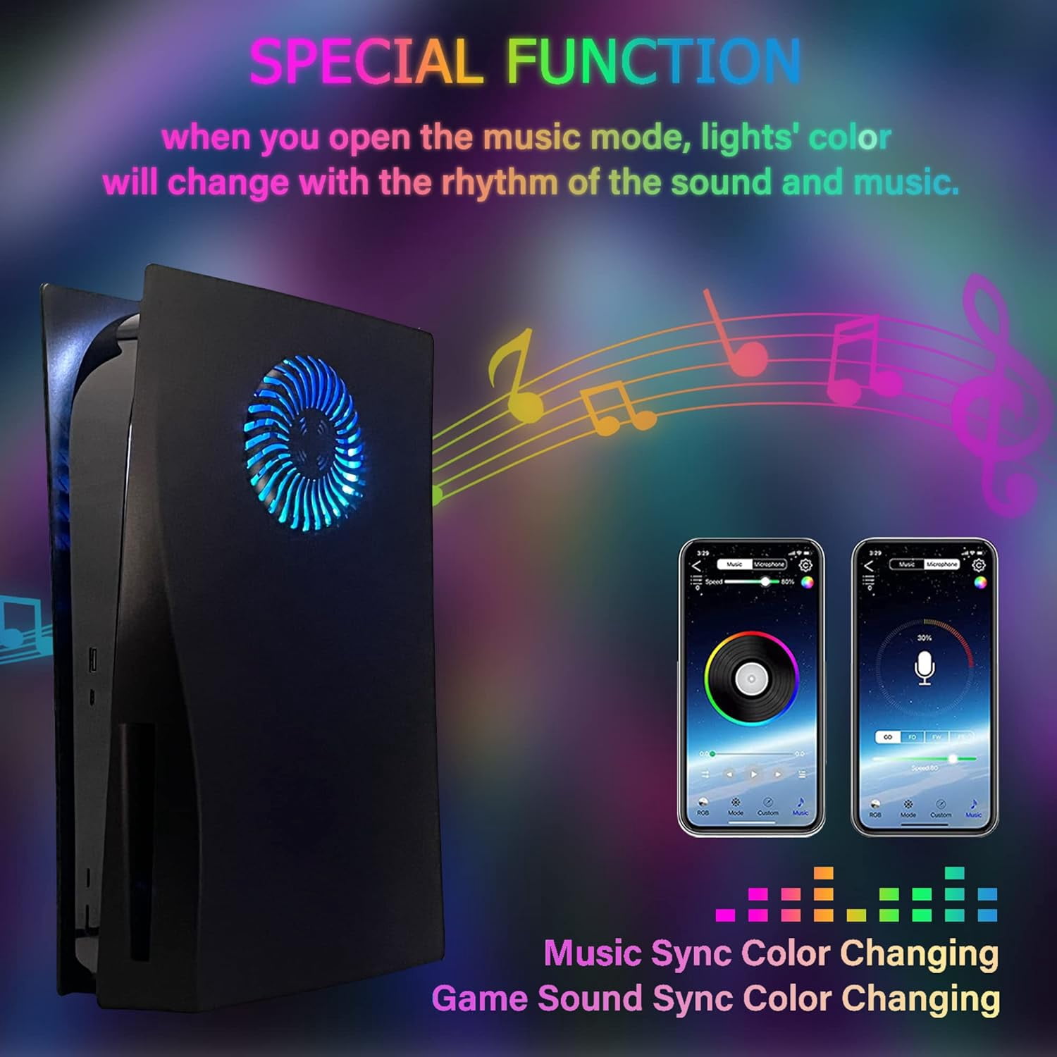 Faceplate with RGB Light Strip for PS5 and Dust Filter for Cooling Vents Uberwith 400+ Effects LED Light Ring Console Cover for Disc Edition DIY Decoration Kit Accessories Black