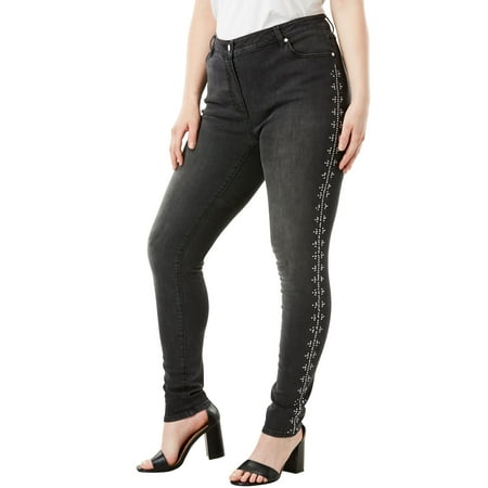 Studs Bling Jeans - Roaman's Plus Size Studded Skinny Jean