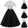 thumbnail image 2 of Women's Vintage Cocktail Dress Retro Polka Dot Splicing Short Sleeve A Line Swing Prom Homecoming Midi Dresses, 2 of 9