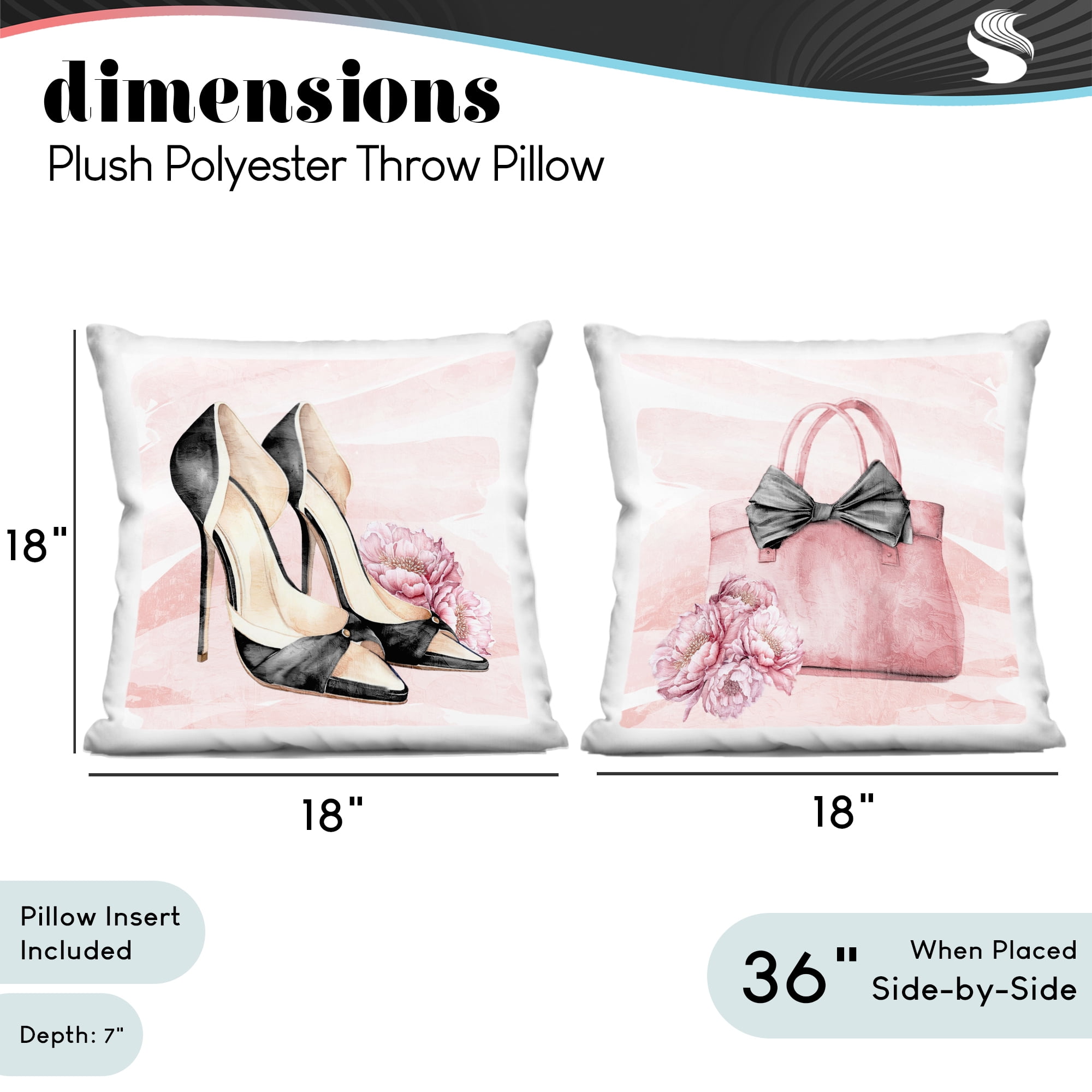 Stupell Industries Rosy Glam Time Shoes 2 Piece Decorative Printed Throw Pillow Set, design by Kim Allen, 18 x 7 x 18