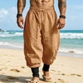 thumbnail image 2 of Mens Linen Pants Drawstring Elastic Waist Tapered Leg Pants Casual Breathable Summer Vacation Beach Trousers with Pockets, XL, 2 of 9