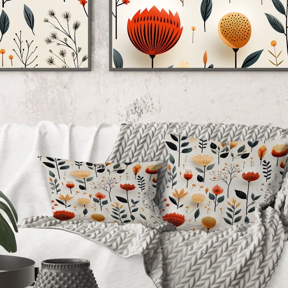 Designart "Warm Orange Floral Harmony in Nordic Style" Floral Printed Throw Pillow