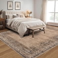 thumbnail image 2 of 3x5 Washable Bedroom Rug, Vintage Border, Stain-Resistant, Small Throw Carpet with Rubber Backing, Taupe/Brown., 2 of 9