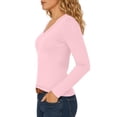 thumbnail image 4 of BRGZLK Womens Long Sleeve Tee Tops Fashion Lightweight V Neck Casual Basic T Shirts Solid Color Soft Breathable Comfortable Slim Fit Thermal Tops Pink L, 4 of 9