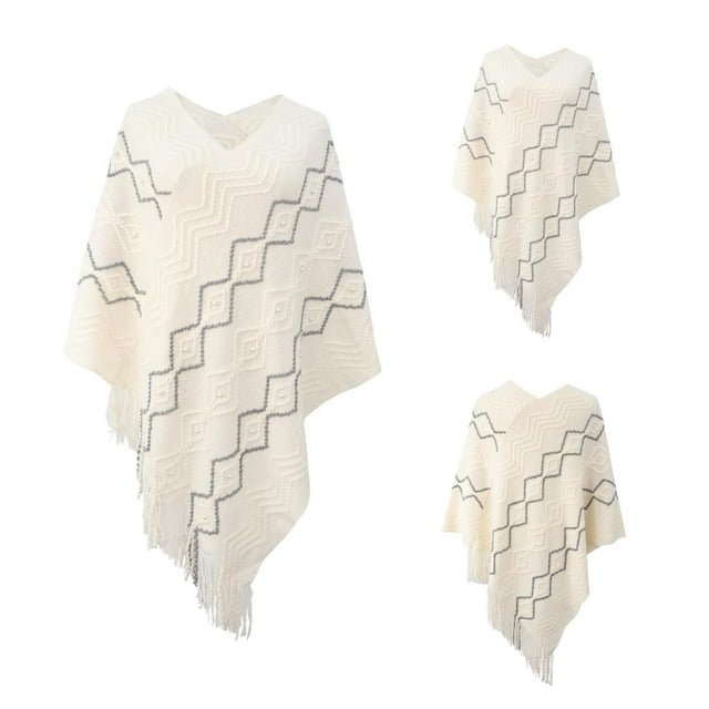 DPTALR Cape à Rayures Ajourées d'Hiver pour Femmes avec Franges et Châles