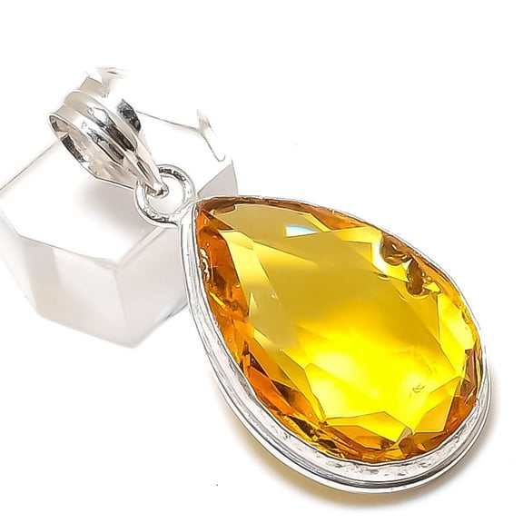 Natural Citrine Gemstone Handmade 925 Sterling Silver Jewelry Pendant 1.77"
