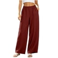 thumbnail image 2 of Otvok Womens Loose Wide Leg Palazzo Trousers, Women Elastic Waist Linen Blend High Waist Casual Vacation Pants with Pockets, 2 of 7