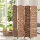 Demi Bonn 4-Panel Folding Privacy Screen Room Divider, 6ft Tall Wicker Weave Partition for Home Office and Bedroom Use, Brown
