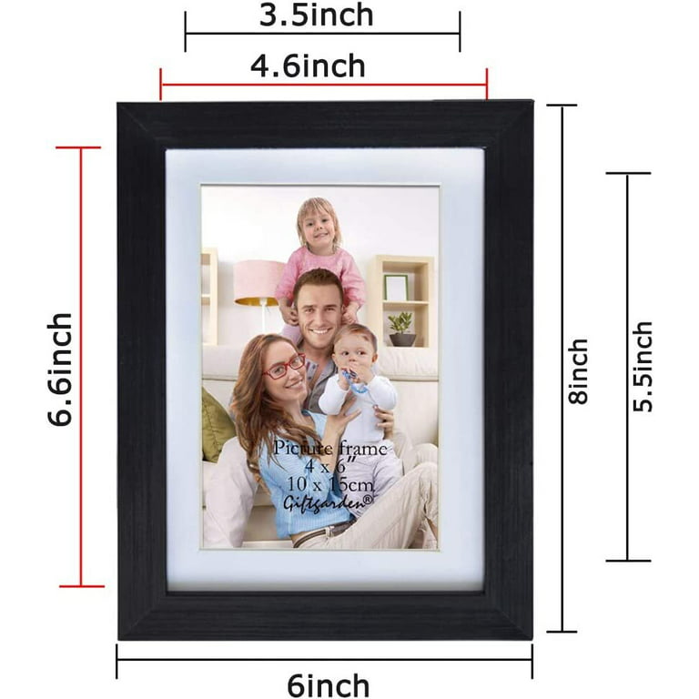 4x6 Picture Frame Set of 6, Matted to Display Photos 4x6 with Mat or 5x7  Without Mat for Wall and Tabletop, Black