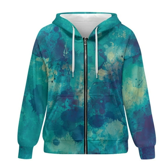 SCRAWLGOD Galaxy Zipper Hoodies for Women Oversized Graphic Sweatshirt for Women Fall Long-Sleeve Hooded Sweater Women Clubs Size XS Comfy Ladies Hoodies Zip Front