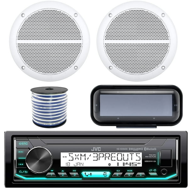 JVC KDX35MBS InDash Marine Boat Bluetooth Radio USB Receiver Bundle