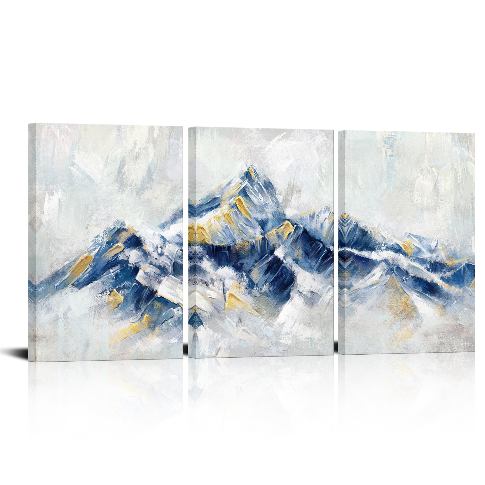 Visual Art Decor Blue Decor Large Abstract Framed Canvas Wall Art 3 Piece Mountain Landscape Bedroom Living Room Home Decorations Paintings Pictures Prints Modern Artwork 16"x 24"x 3 Pcs