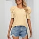 thumbnail image 3 of Bienvenido Blusa de manga corta para mujer, cuello redondo, manga plisada, patrón liso, elegante, versátil, camisa informal de verano, amarillo, M, 3 of 8