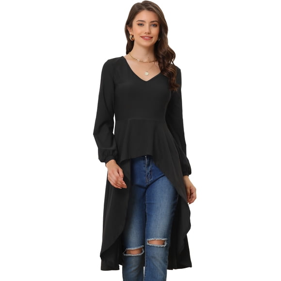 Blusa larga Peplum Allegra K con cuello En V para Mujer Negro XS